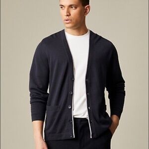 HUDSON NORTH MENS Merino Wool Contrast Tip V-Neck Cardigan